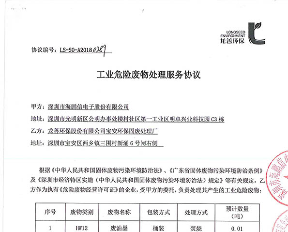 工业危险废物处理服务协议（龙善）